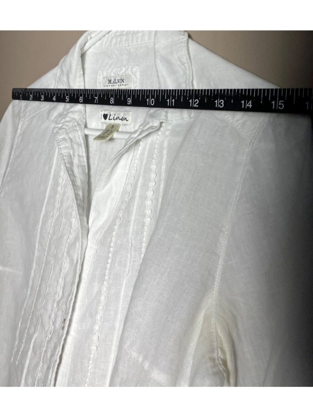 Malvin Linen Shirt White Button Tunic Texture Cottagecore Coastal Beach Luxury S - Picture 6 of 12